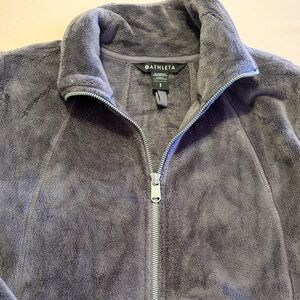 Athleta Charcoal/deep purple plush jacket, it’s like wearing a blanket